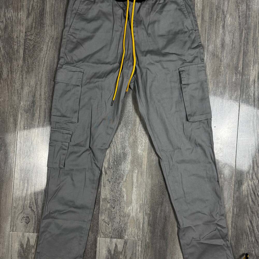 Young & Reckless Cargo Pants Men's Gray Yellow Drawstring Cinch Slim Joggers